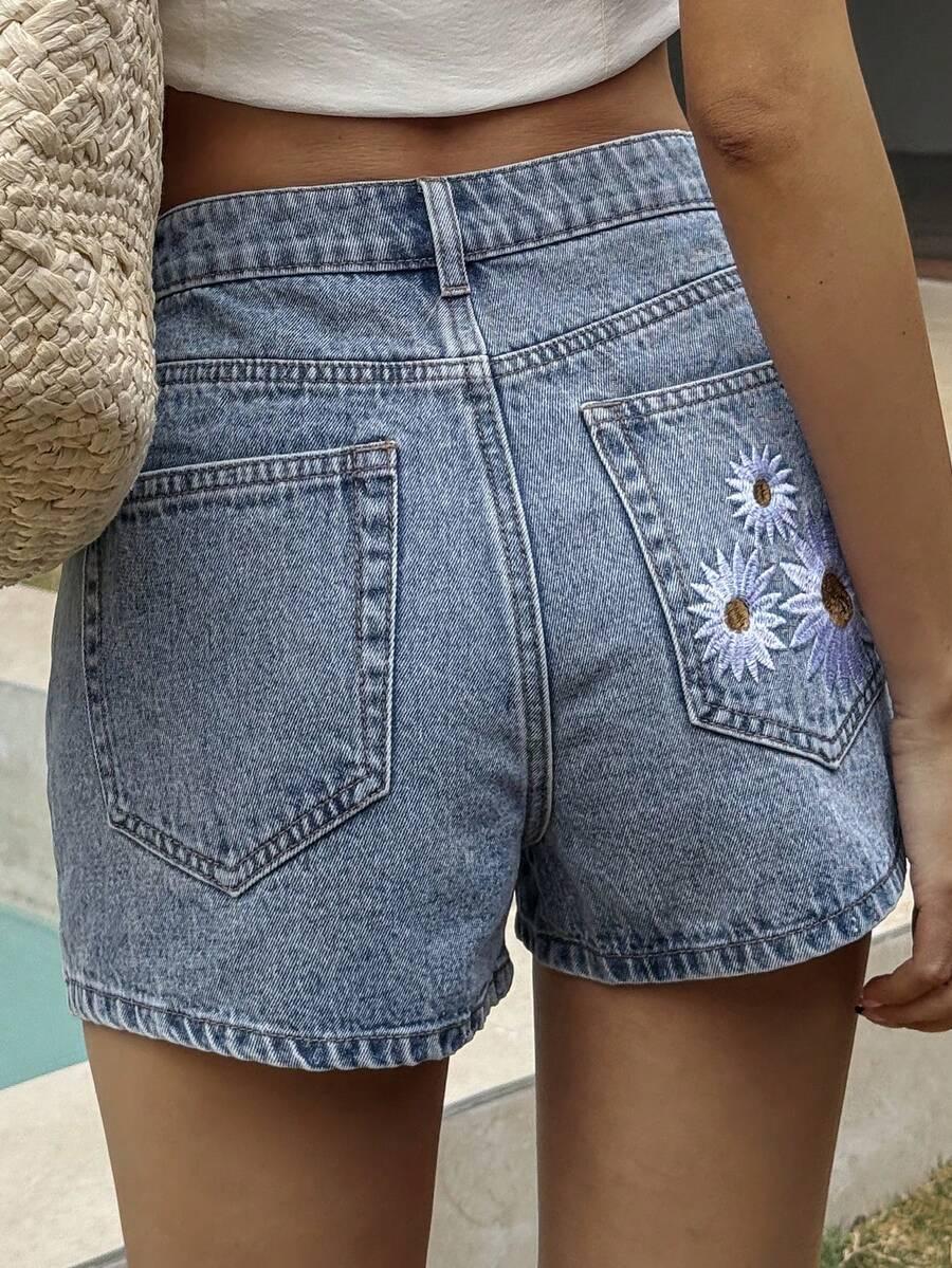 krótkie spodenki jeans kwiaty haft