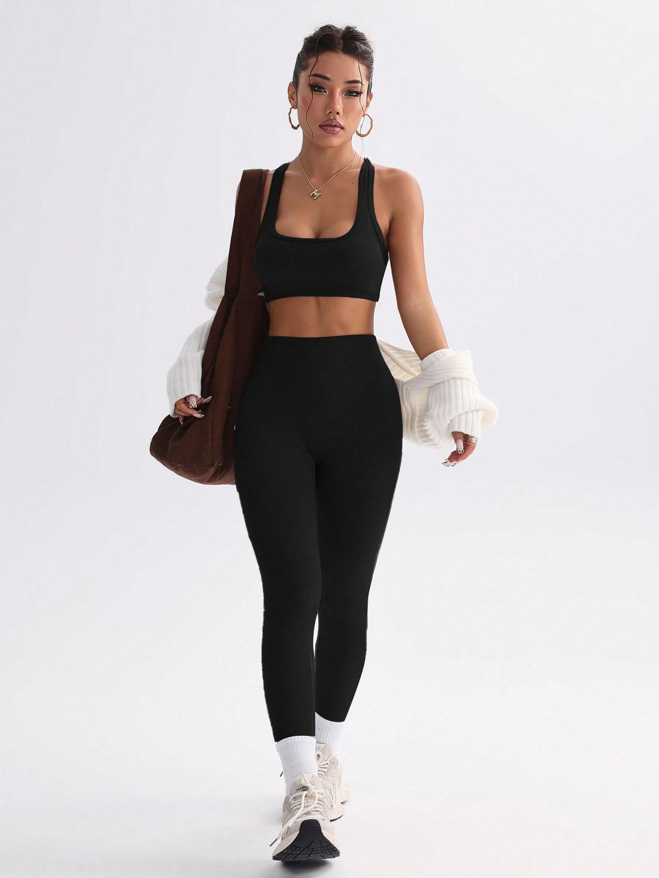 CZARNY KOMPLET TOP LEGGINSY