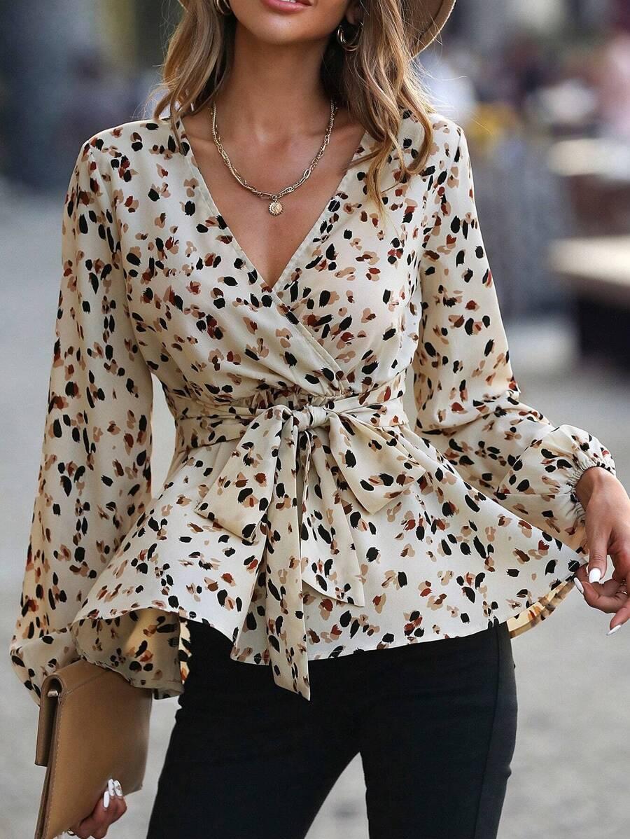bluzka print v-neck