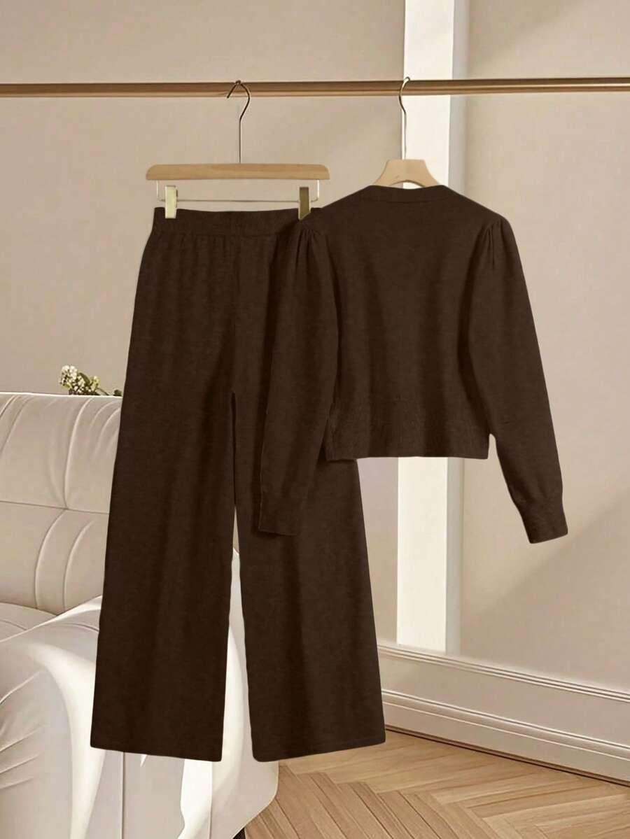BRĄZOWY SWETER GUZIKI