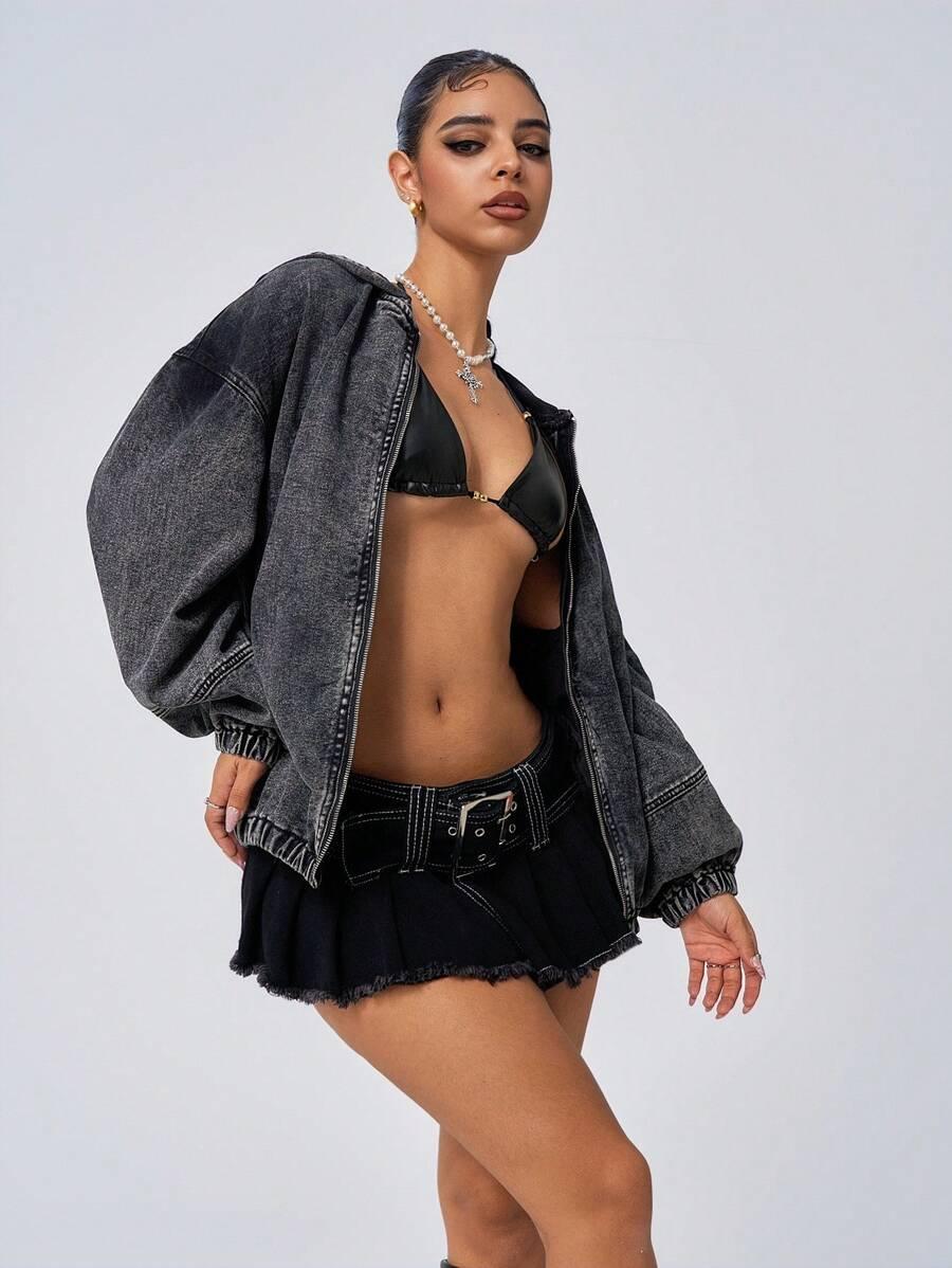 KURTKA OVERSIZE Z KAPTUREM JEANS