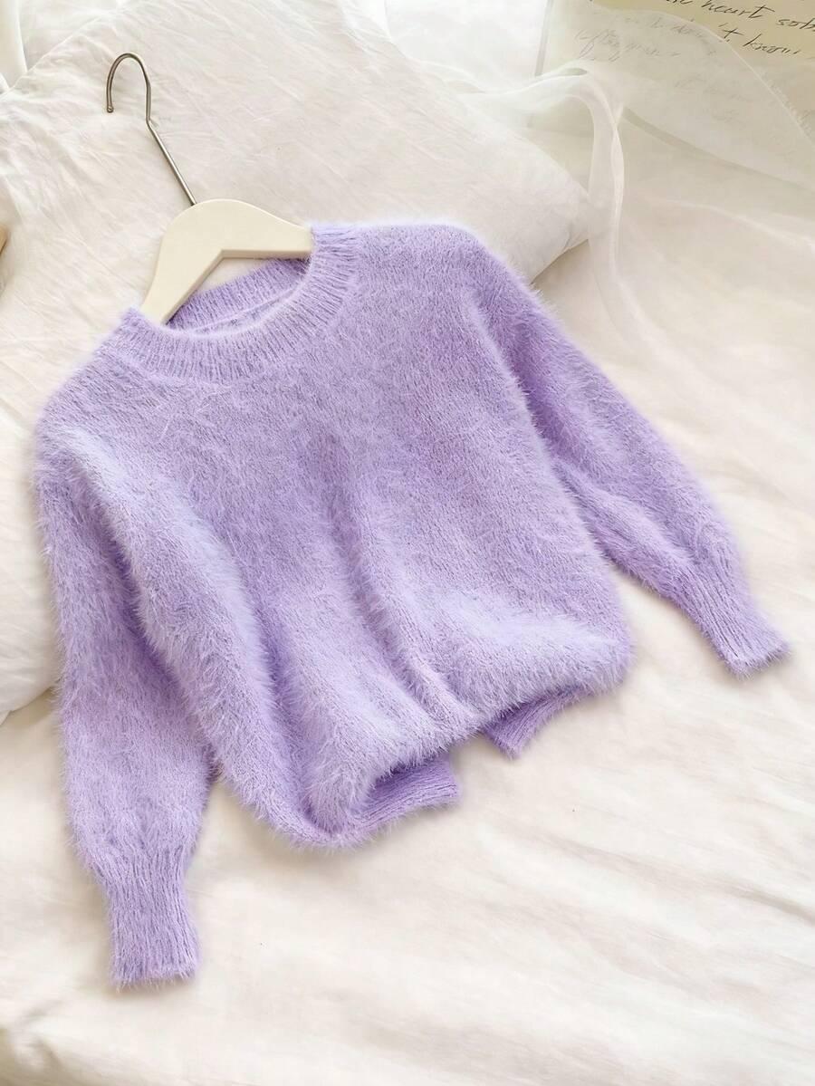 fioletowy sweter okrągły dekolt