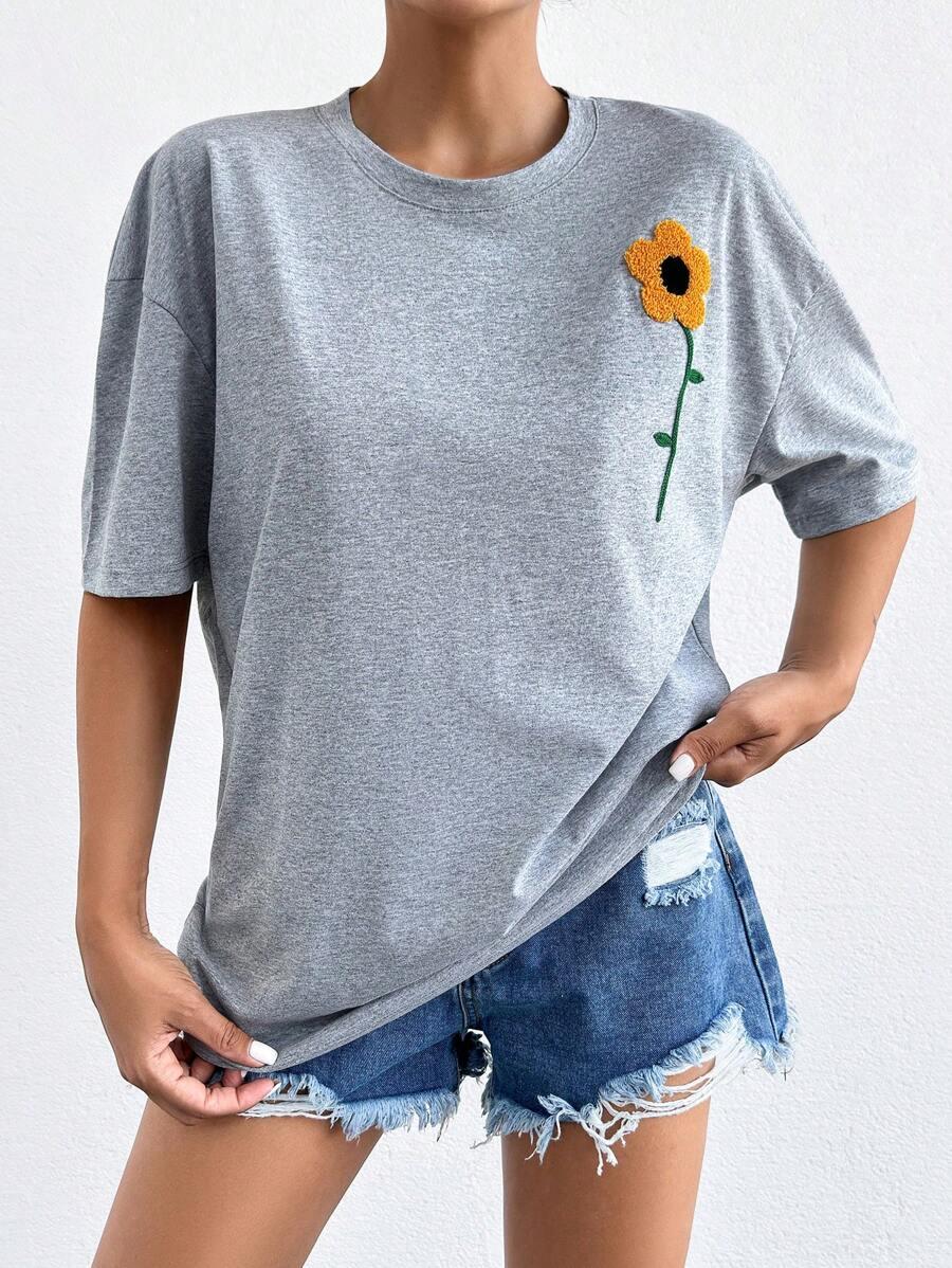 szary t-shirt haft
