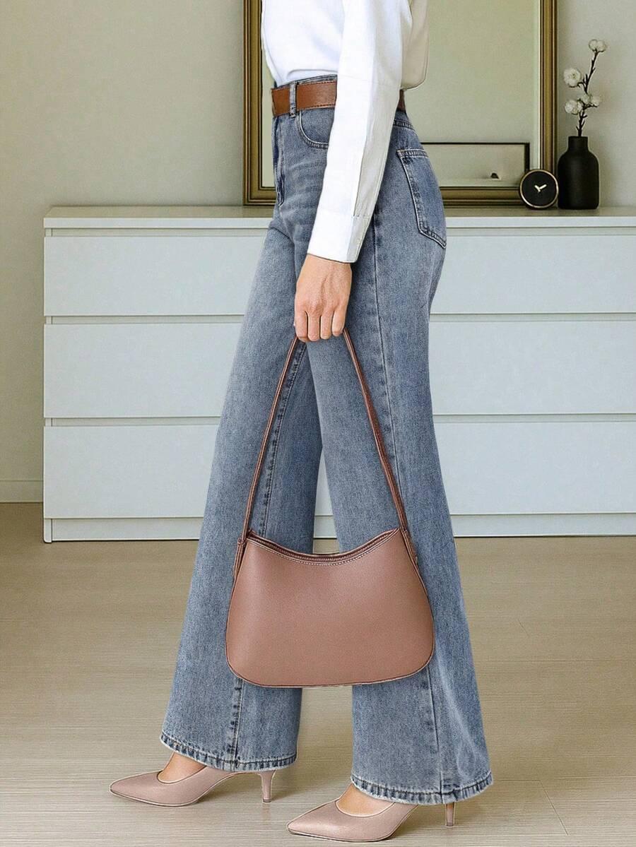 niebieskie jeansy dzwony 