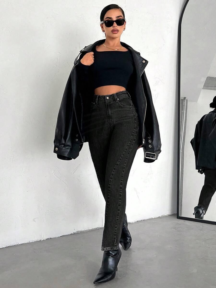 CZARNE SPODNIE JEANS