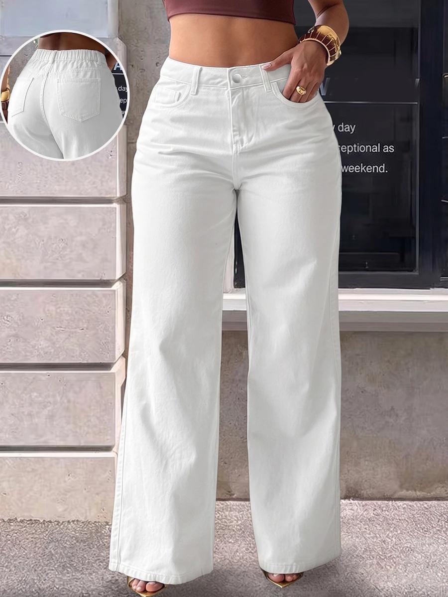 białe proste spodnie jeans