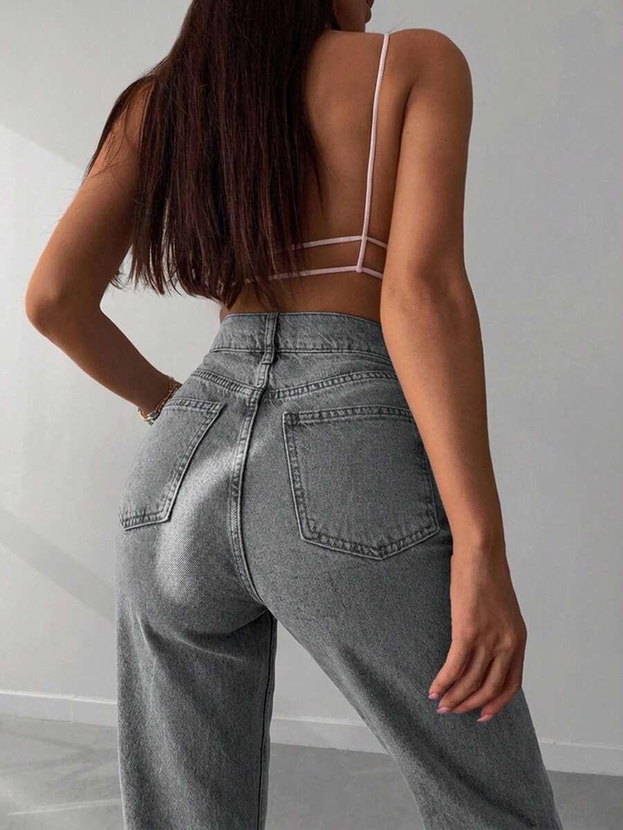 SZARE SPODNIE JEANS WYSOKI STAN
