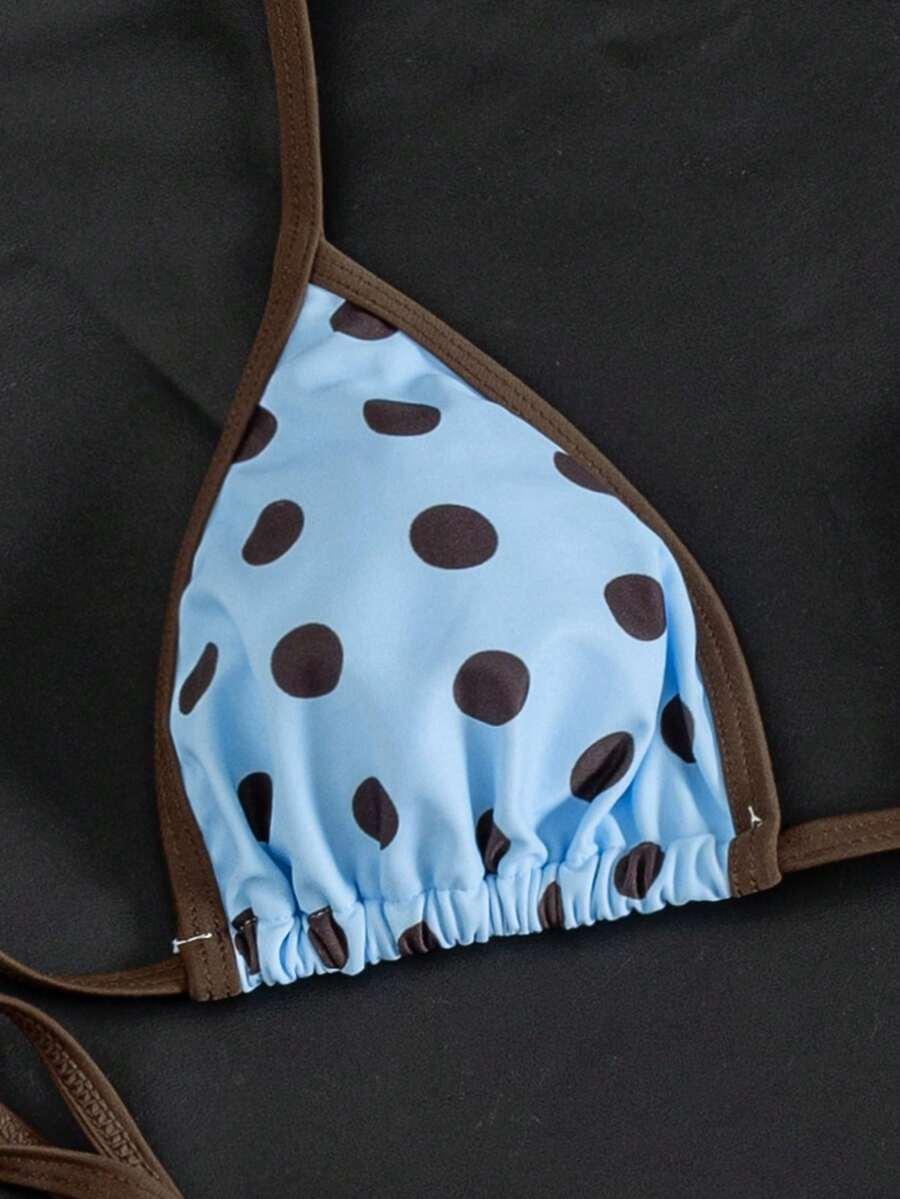 niebieski komplet bikini wzór groszki