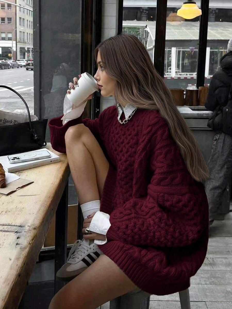 BORDOWY DZIANINOWY SWETER