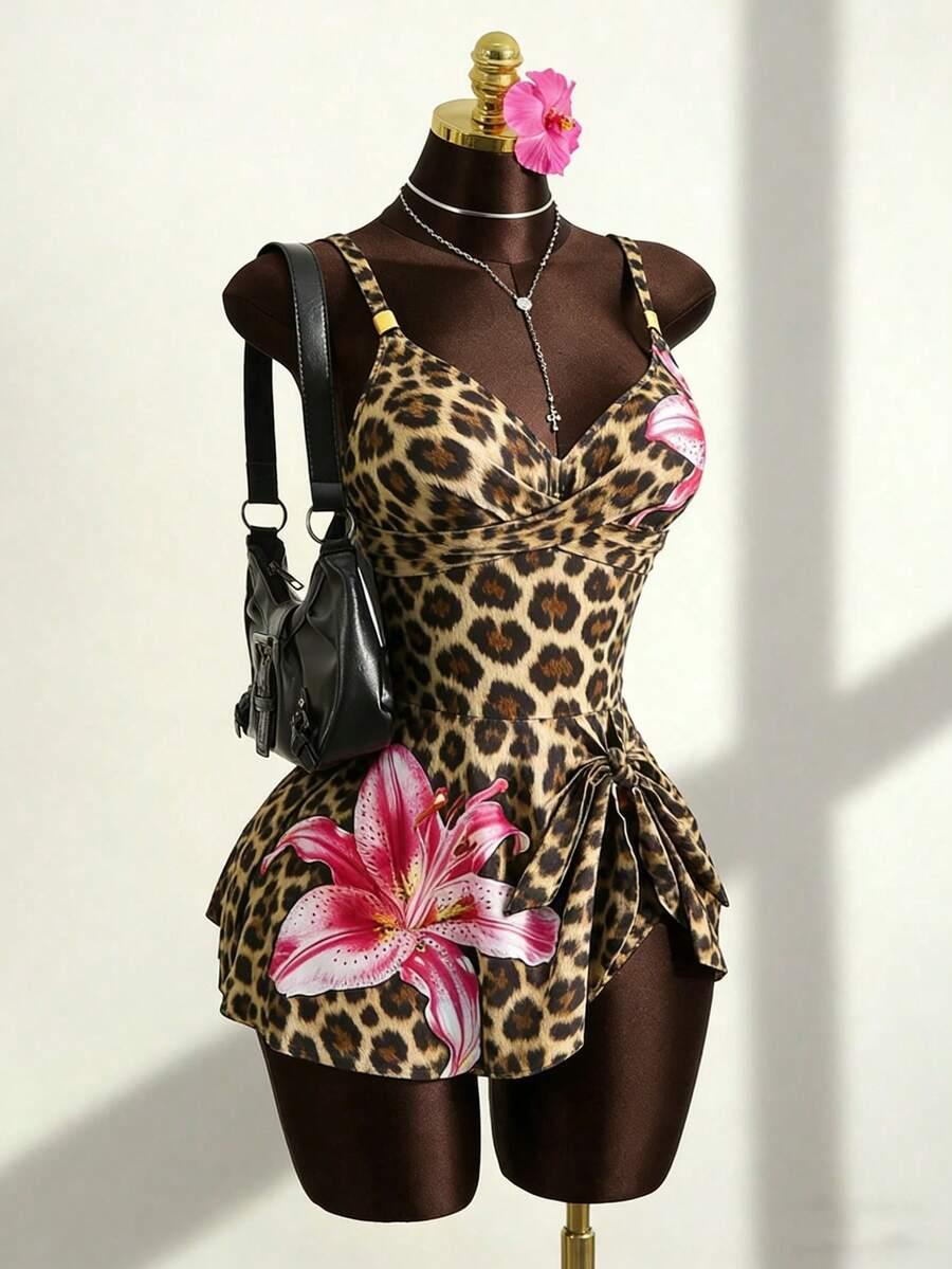 DWUCZĘŚCIOWY STRÓJ KĄPIELOWY ANIMAL PRINT kwiaty