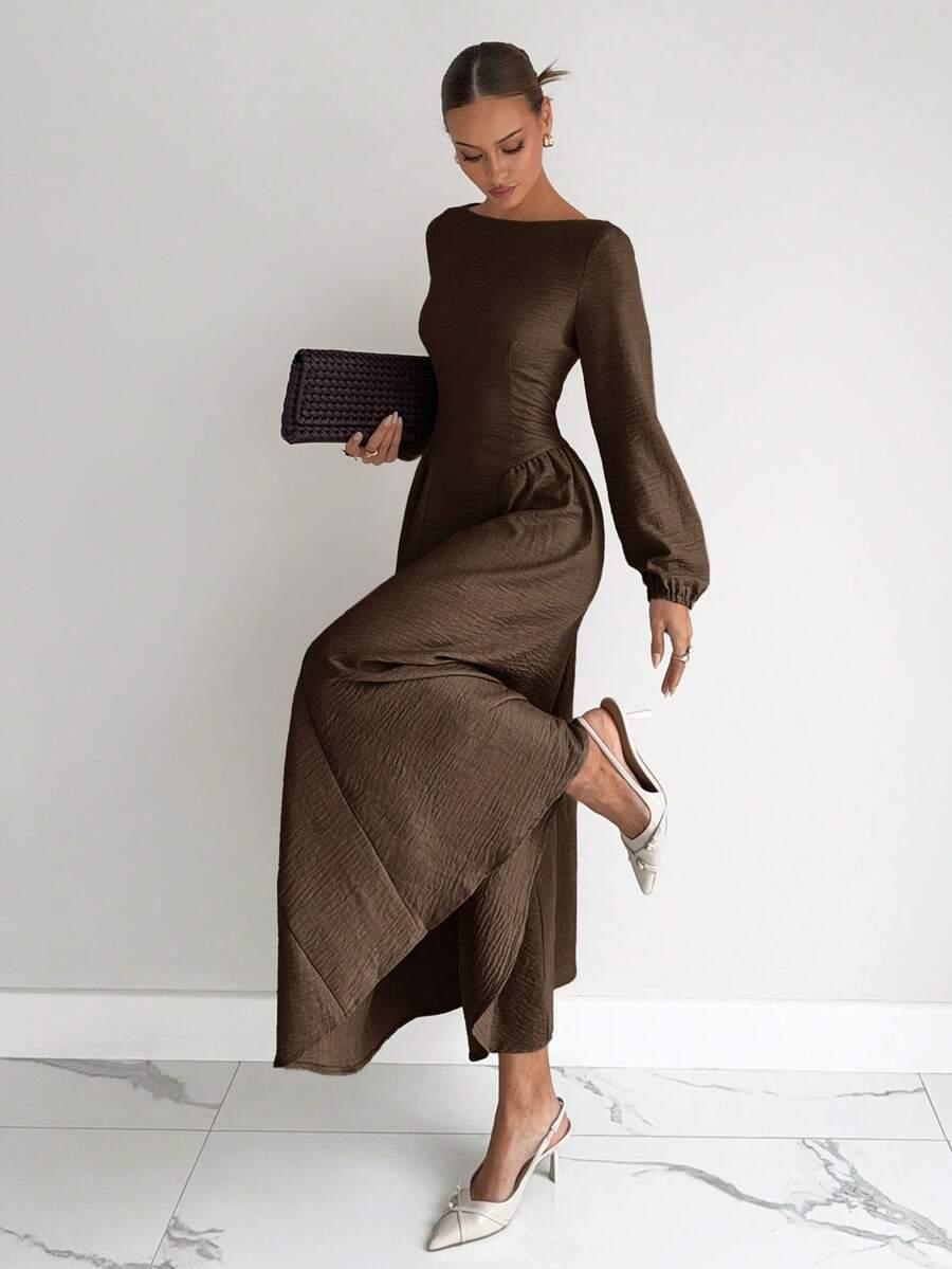 BRĄZOWA MAXI SUKIENKA