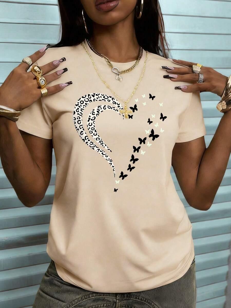 brązowy t-shirt nadruk