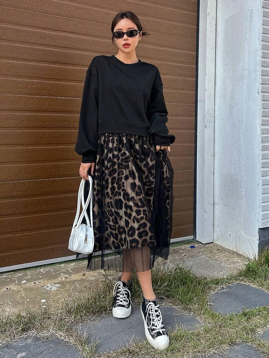 SUKIENKA ŁĄCZENIE ANIMAL PRINT SIATECZKA