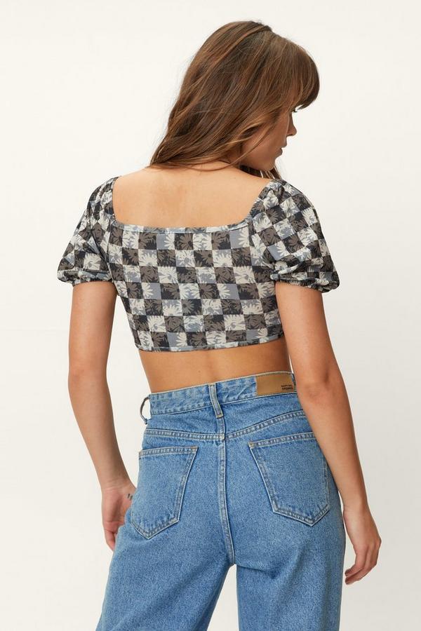 CROP TOP WIĄZANIE KWIATY