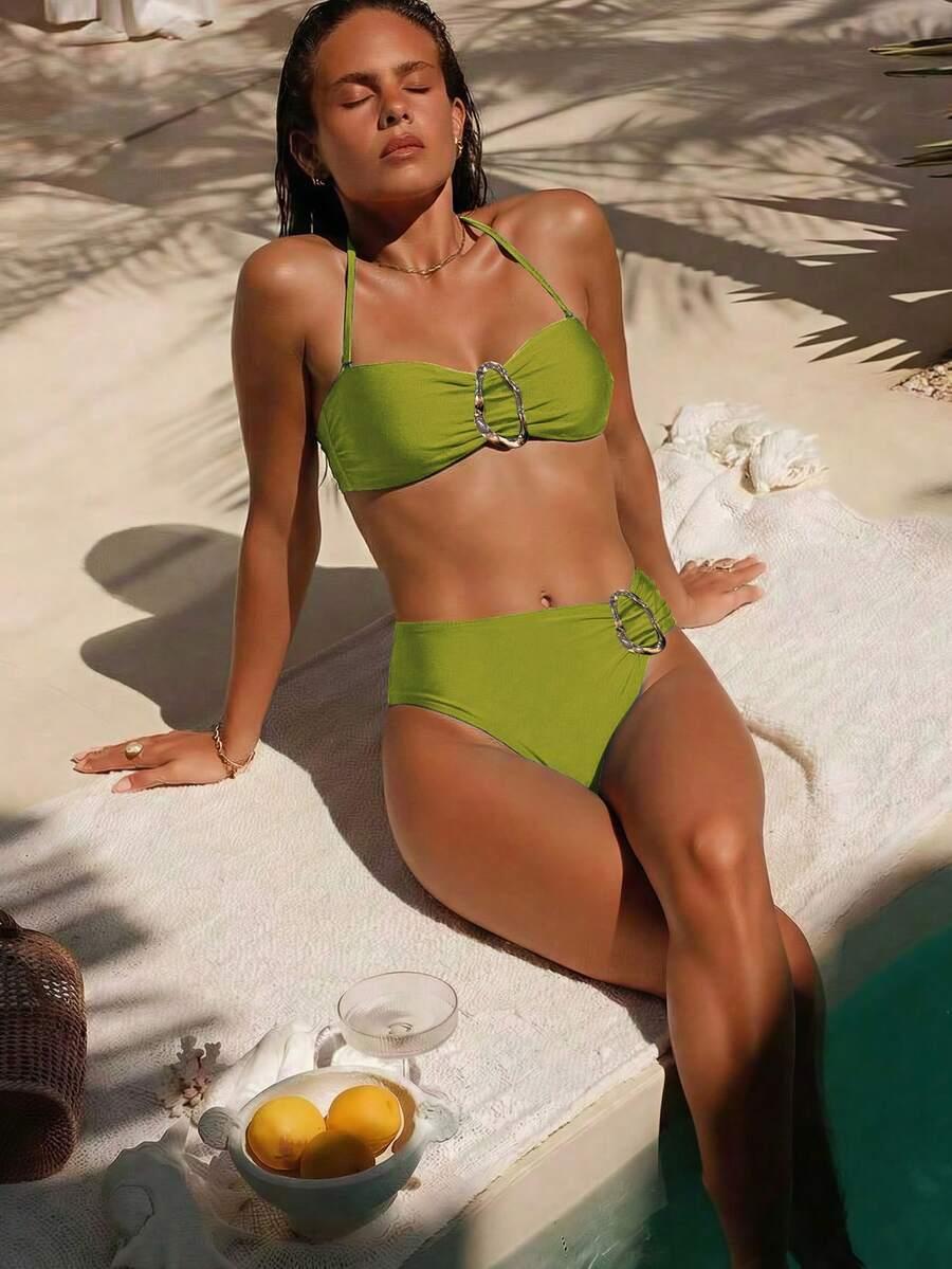 zielony komplet bikini zdobienie