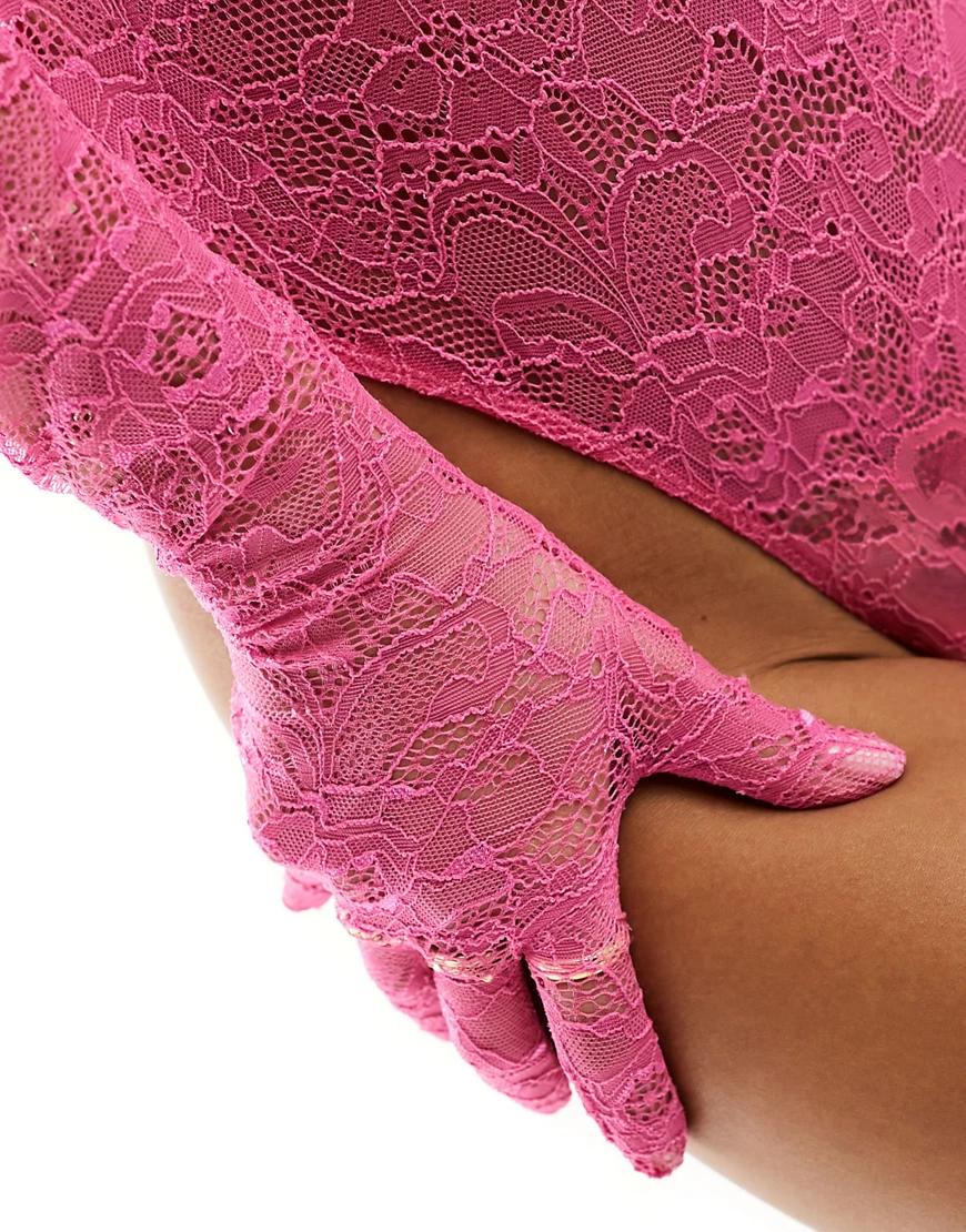 koronkowe różowe rękawiczki do bielizny sexy
