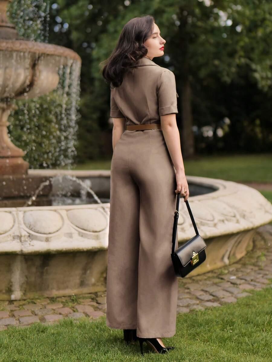  ELEGANCKI DAMSKI KOMBINEZON Z KOŁNIERZEM 