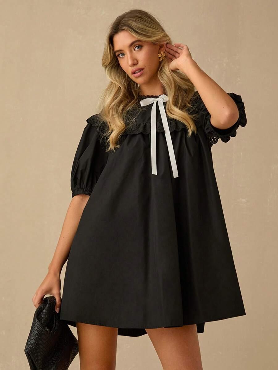 czarna mini sukienka haft