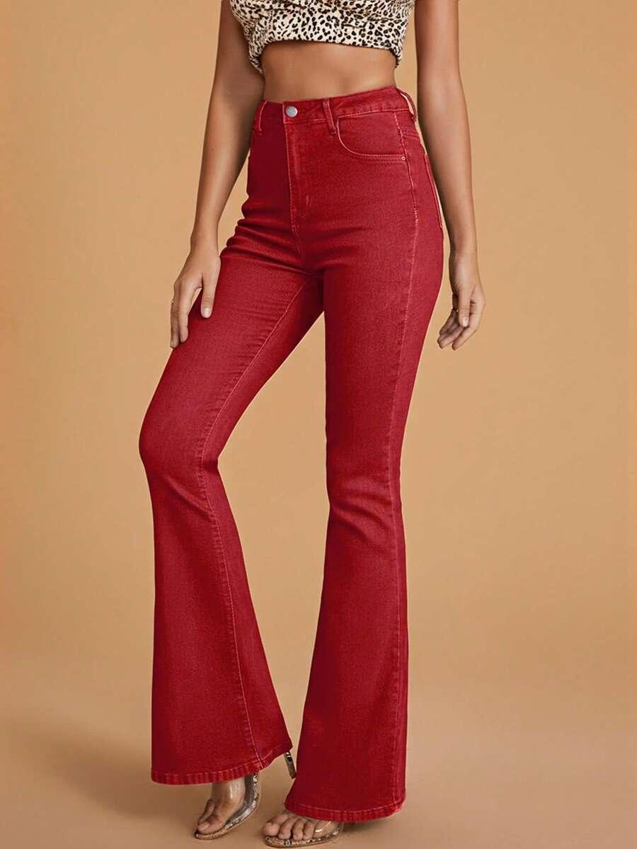 czerwone SPODNIE JEANS DZWONY