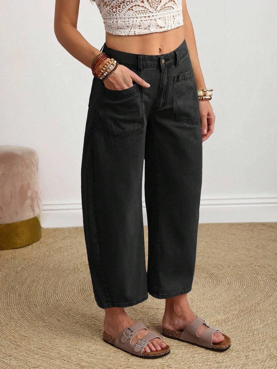 CZARNE SPODNIE JEANS KIESZENIE 