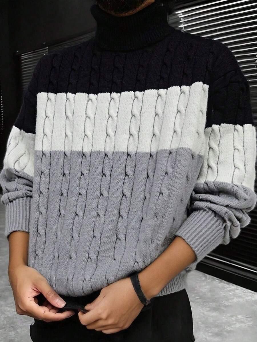 sweter kontrast golf splot