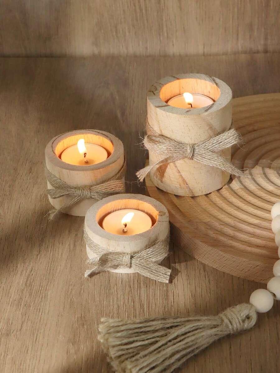 drewniane świeczniki 3-pack