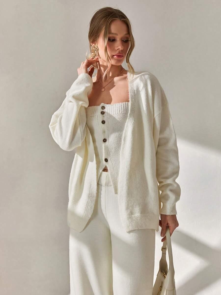 komplet sweter narzutka top guziki