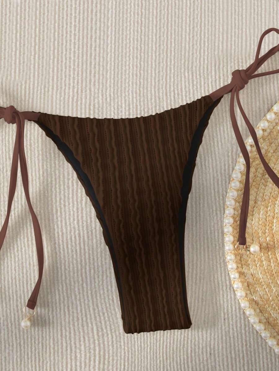 BRĄZOWY DÓŁ OD BIKINI TEKSTURA