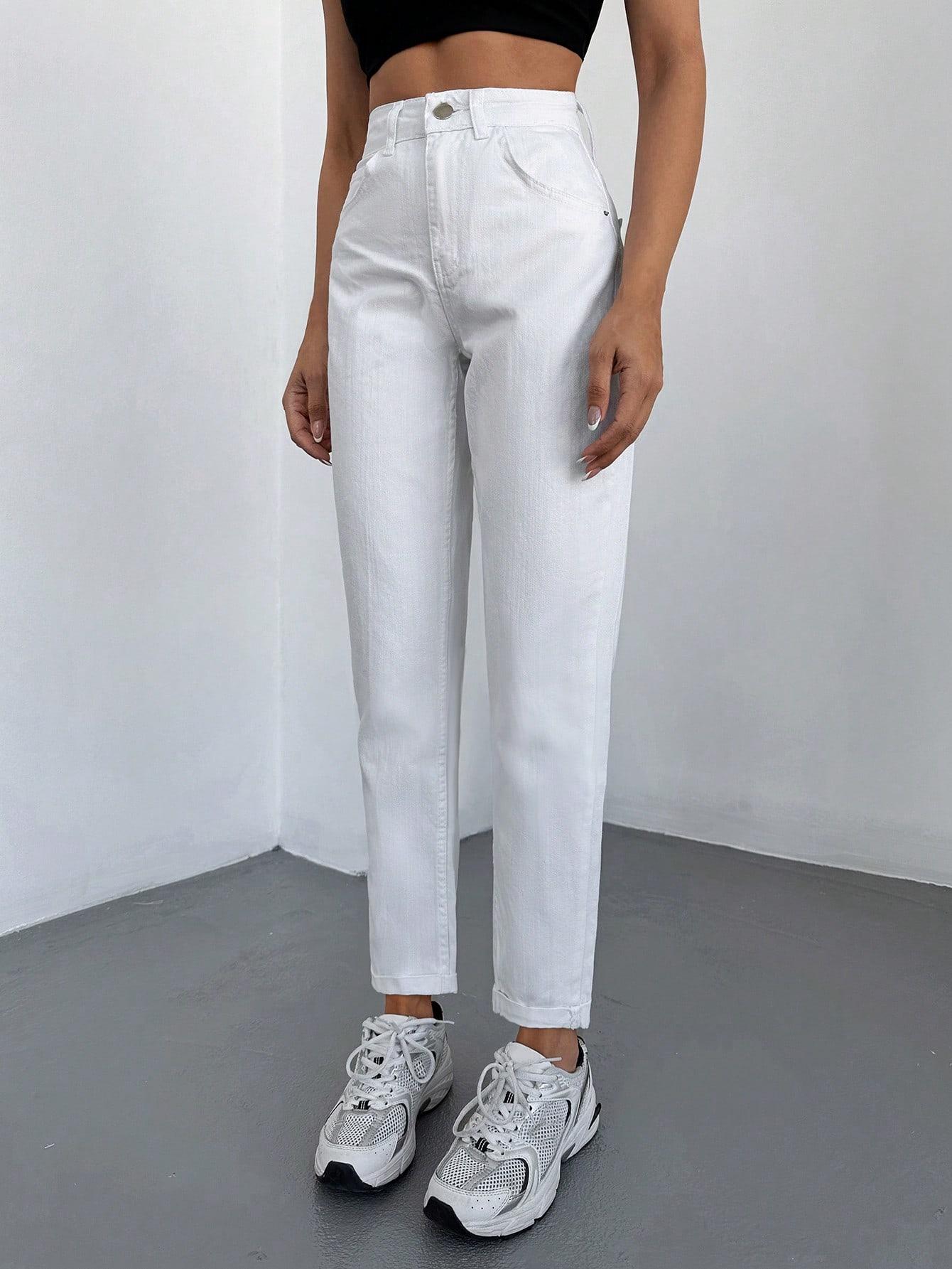 BIAŁE SPODNIE MOM JEANS WYSOKI STAN