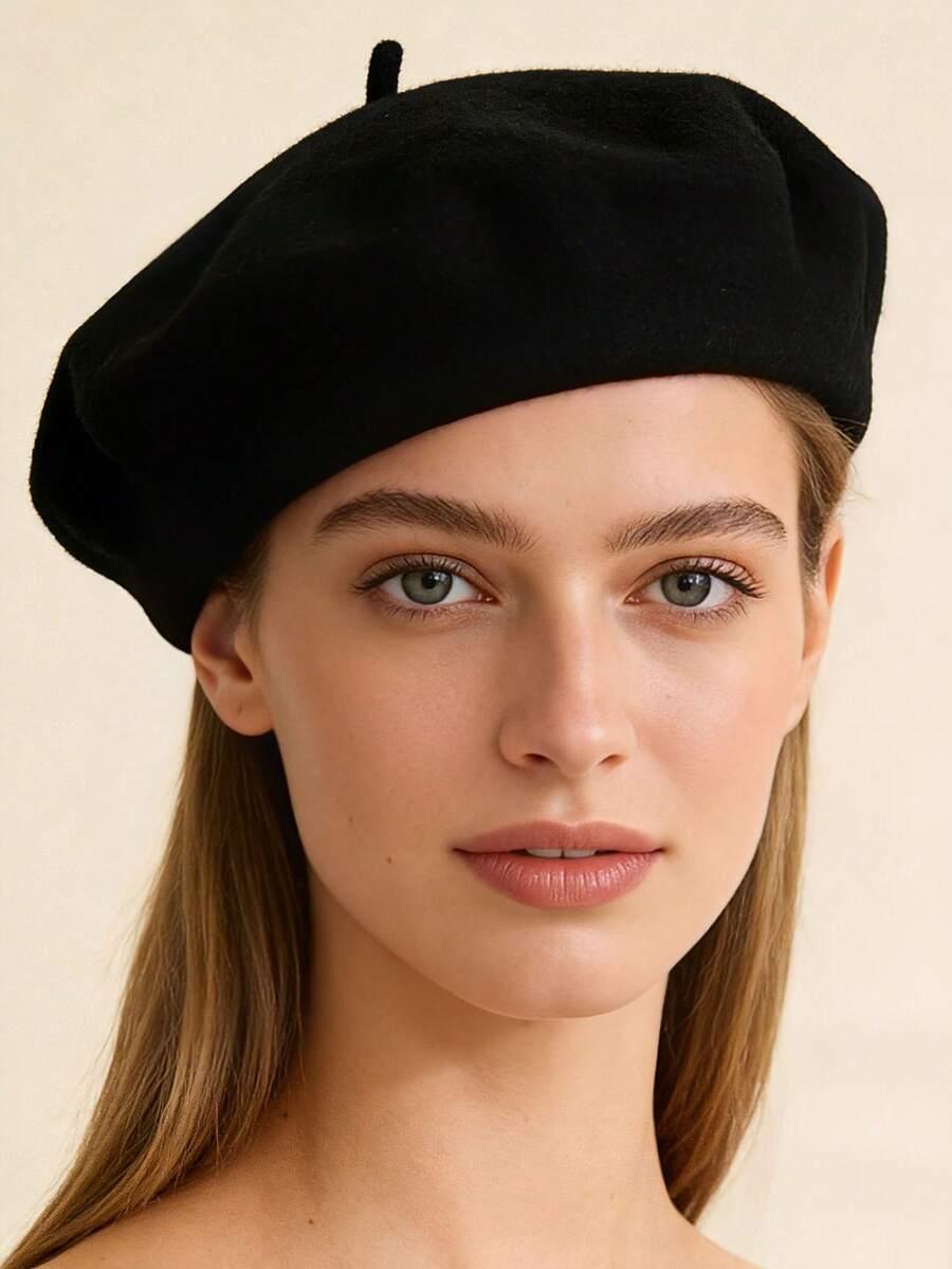 czarny klasyczny beret