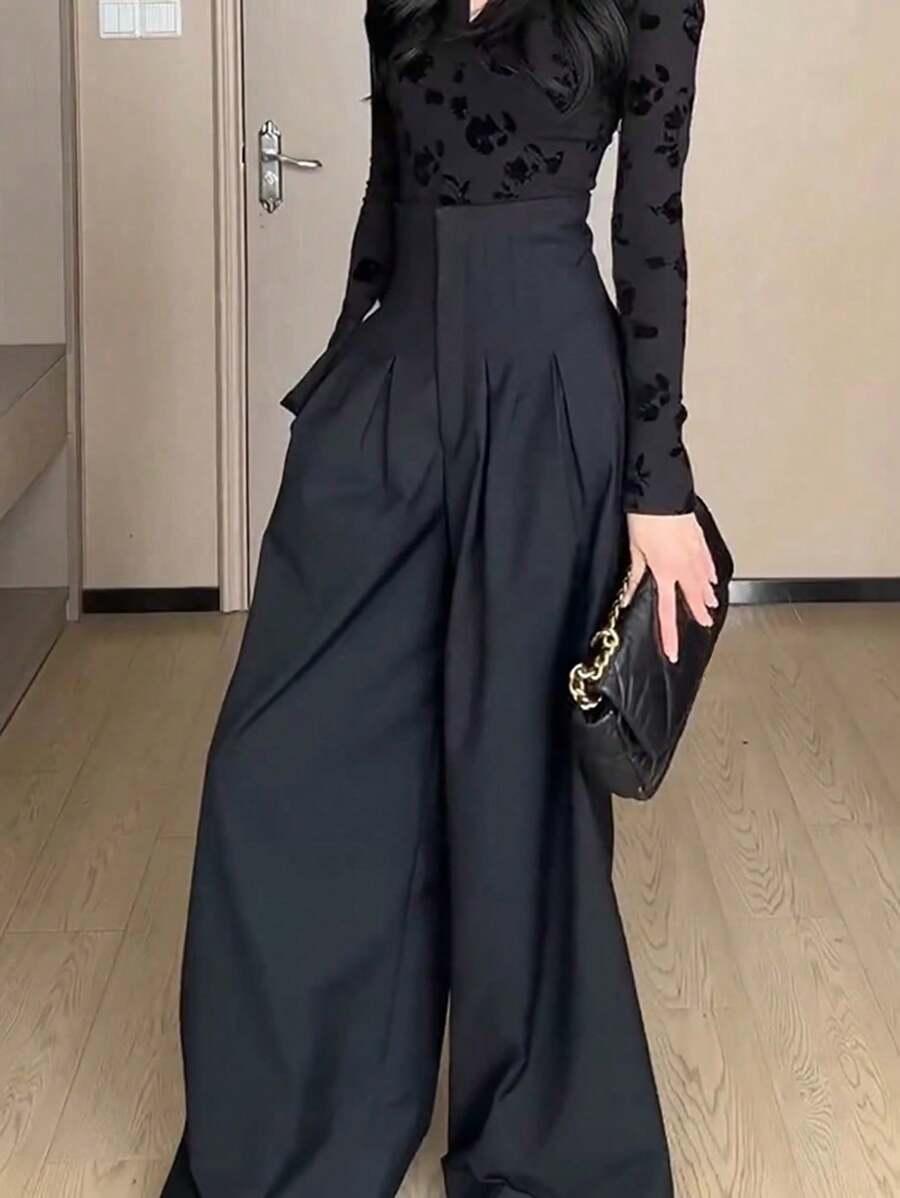 CZARNE ELEGANCKIE SPODNIE WYSOKI STAN