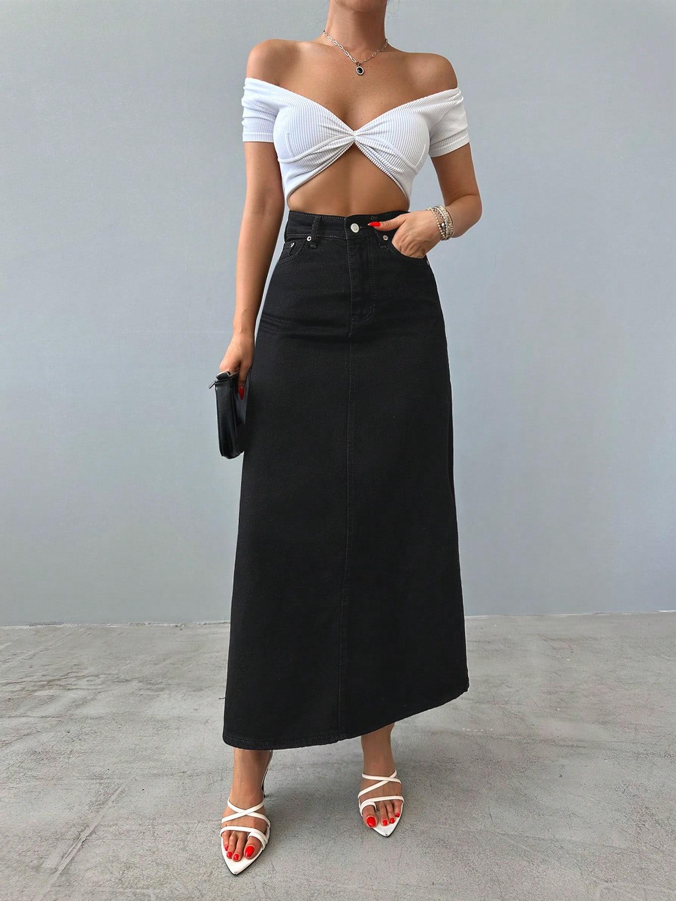 czarna spódnica jeans