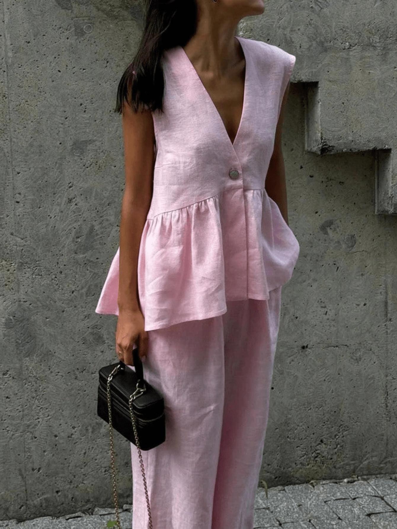 różowa bluzka bez rękawów v neck