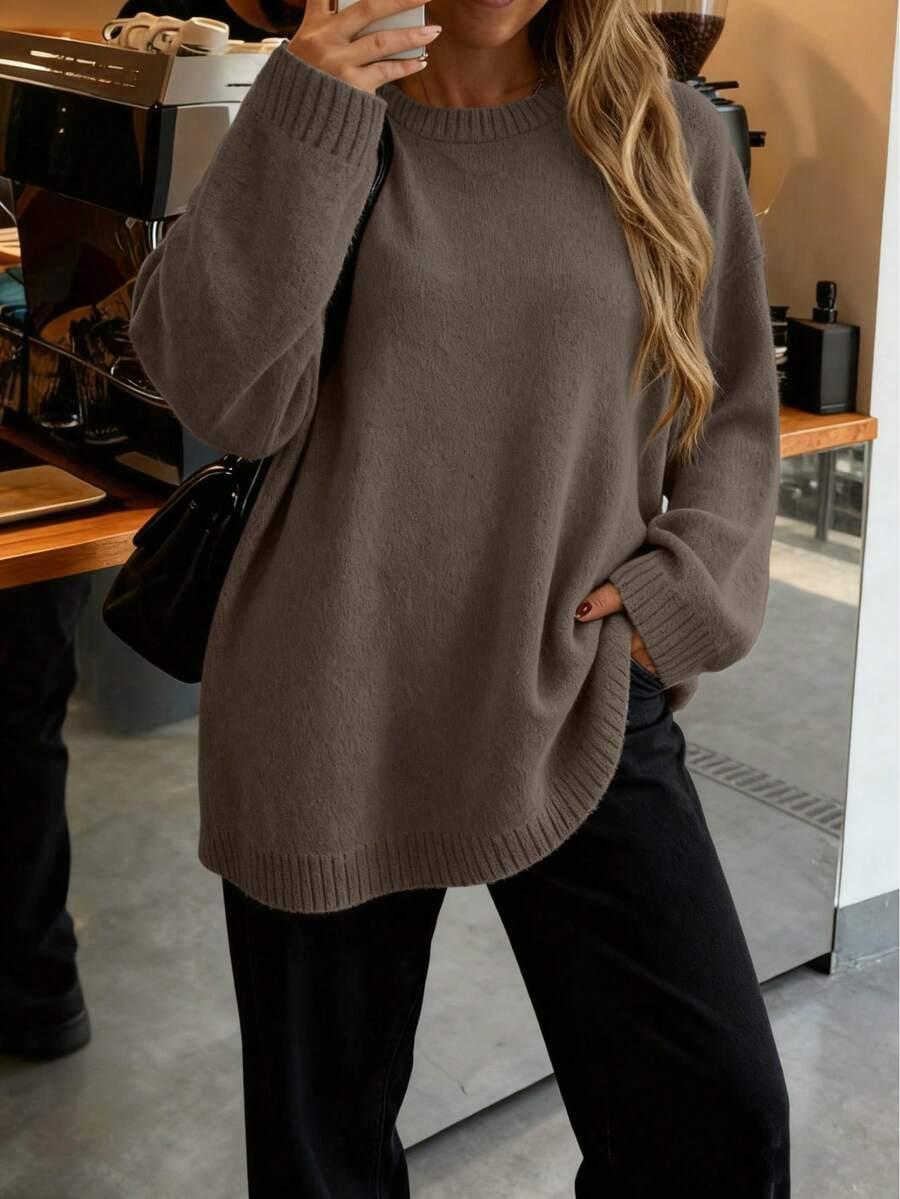 BRĄZOWY SWETER OVERSIZE