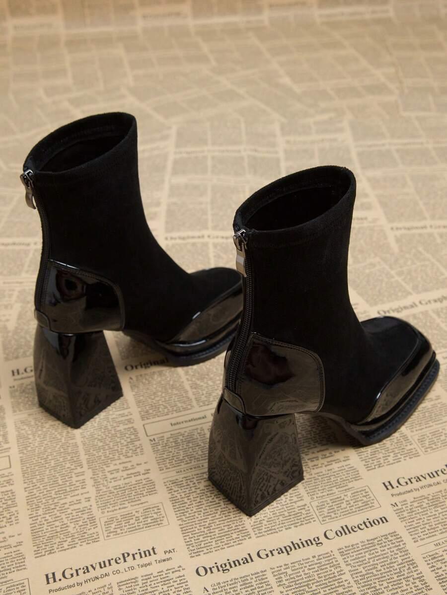 czarne botki na obcasie zamek