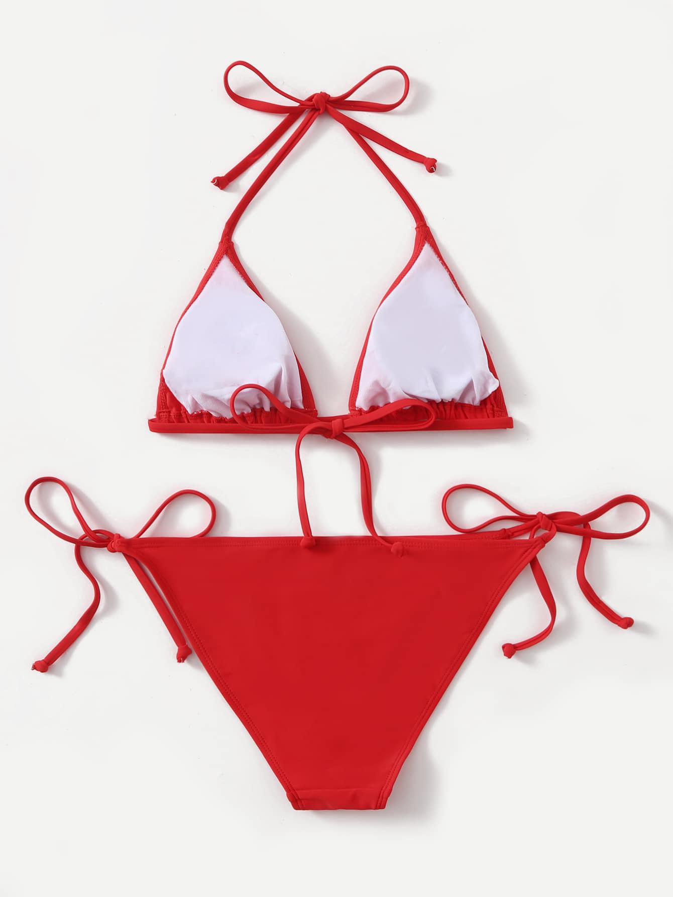 czerwony dwuczęściowy kostium kąpielowy bikini