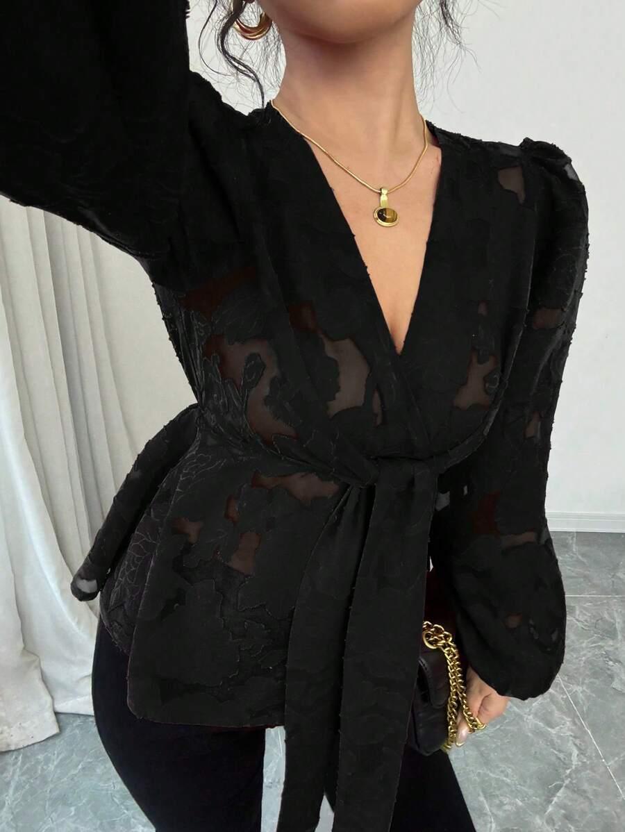 CZARNA BLUZKA V-NECK 
