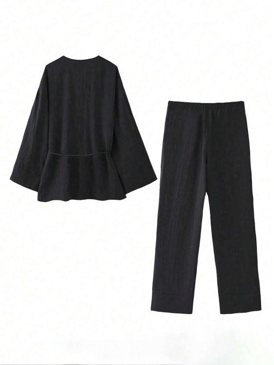 czarna kopertowa bluzka kimono