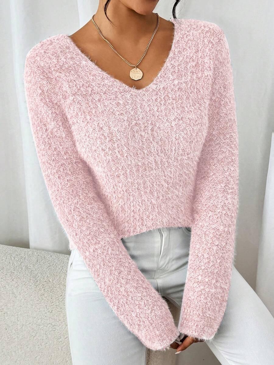 RÓŻOWY SWETER V-NECK