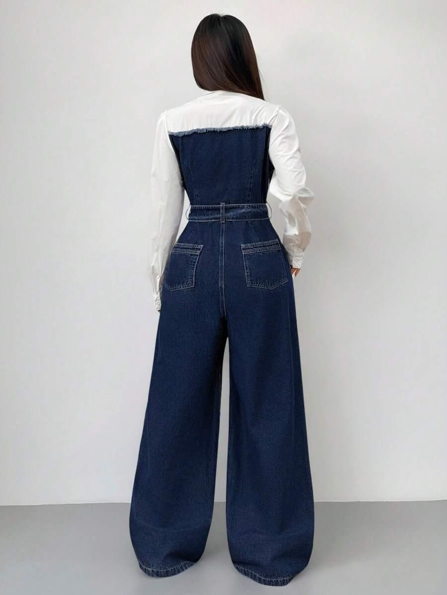 GRANATOWY KOMBINEZON JEANS
