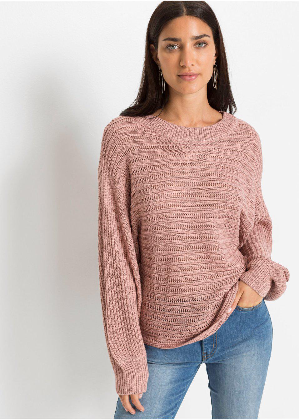 RÓŻOWY DZIANINOWY SWETER 
