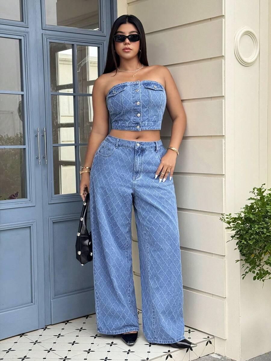 niebieski jeansowy top