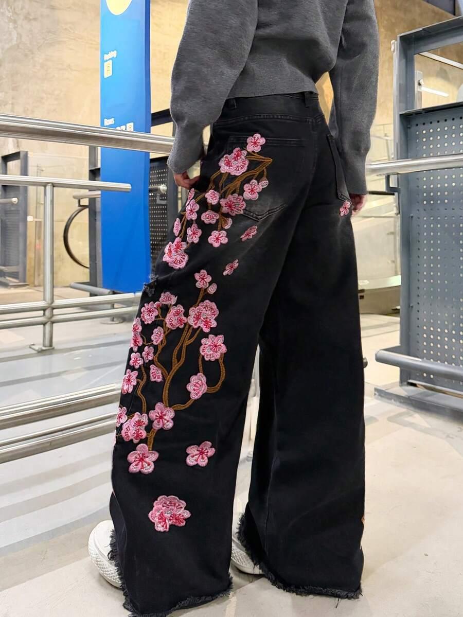 CZARNE SPODNIE JEANS HAFT