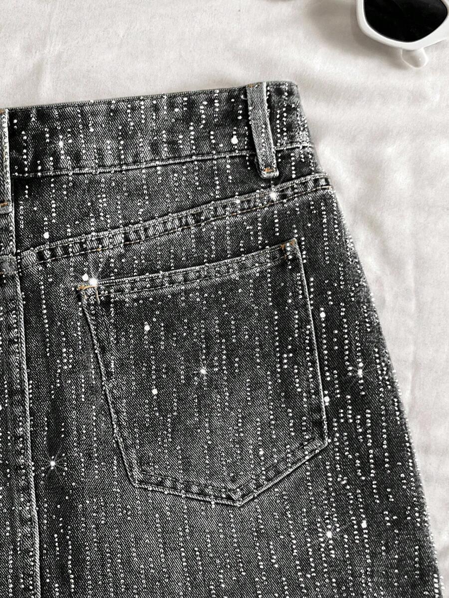 CZARNA MINI SPÓDNICA JEANS ZDOBIENIE
