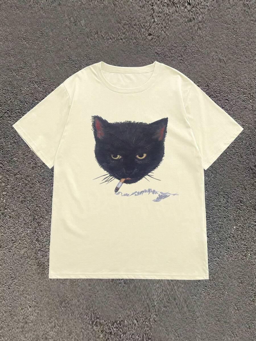 beżowy t-shirt nadruk
