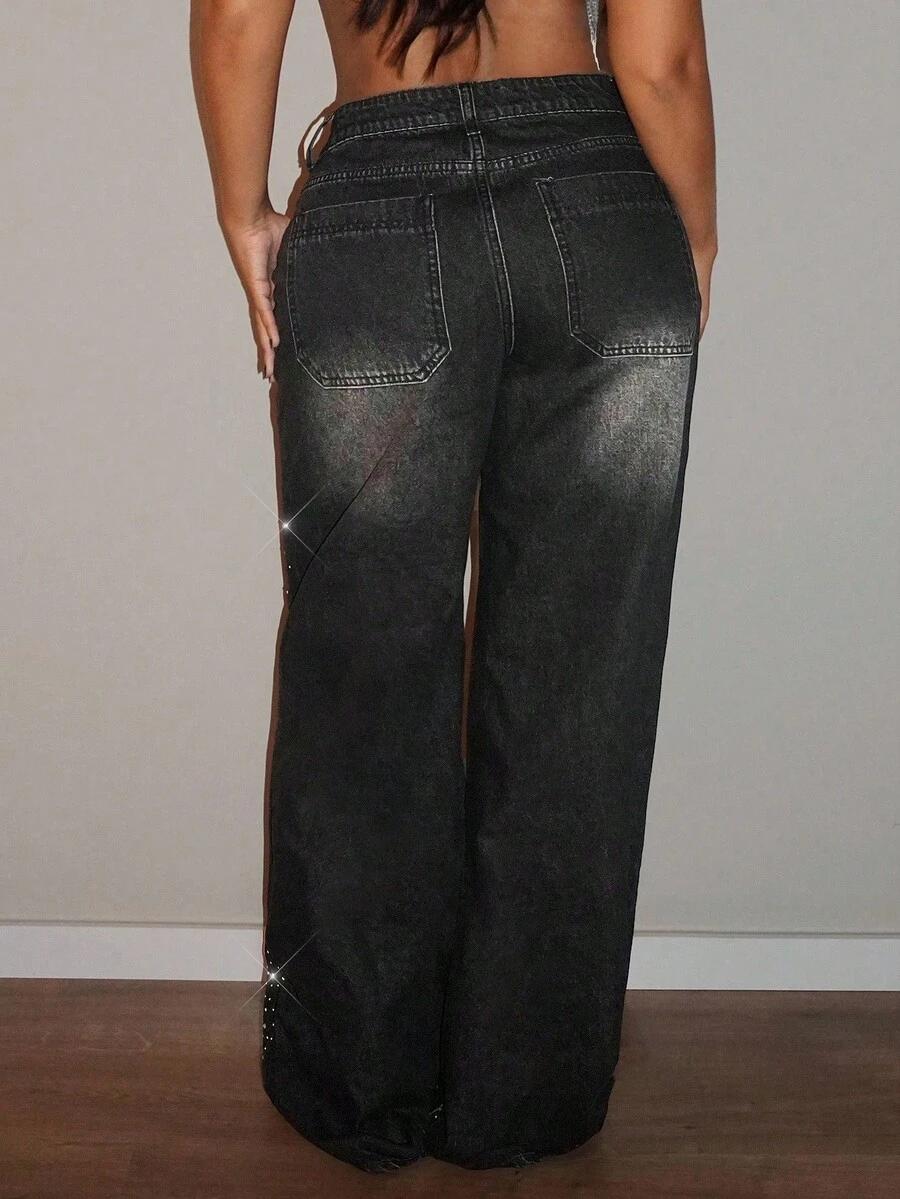 CZARNE SPODNIE JEANS ZDOBIENIE