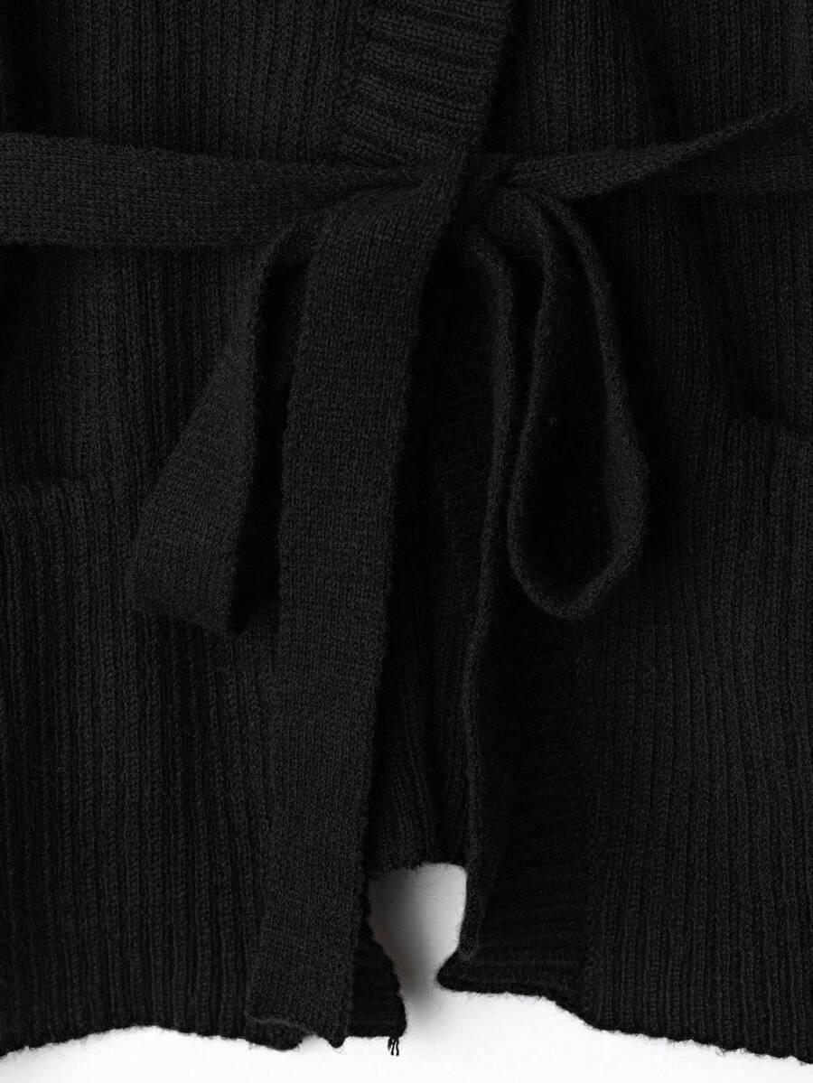 CZARNY DZIANINOWY SWETER