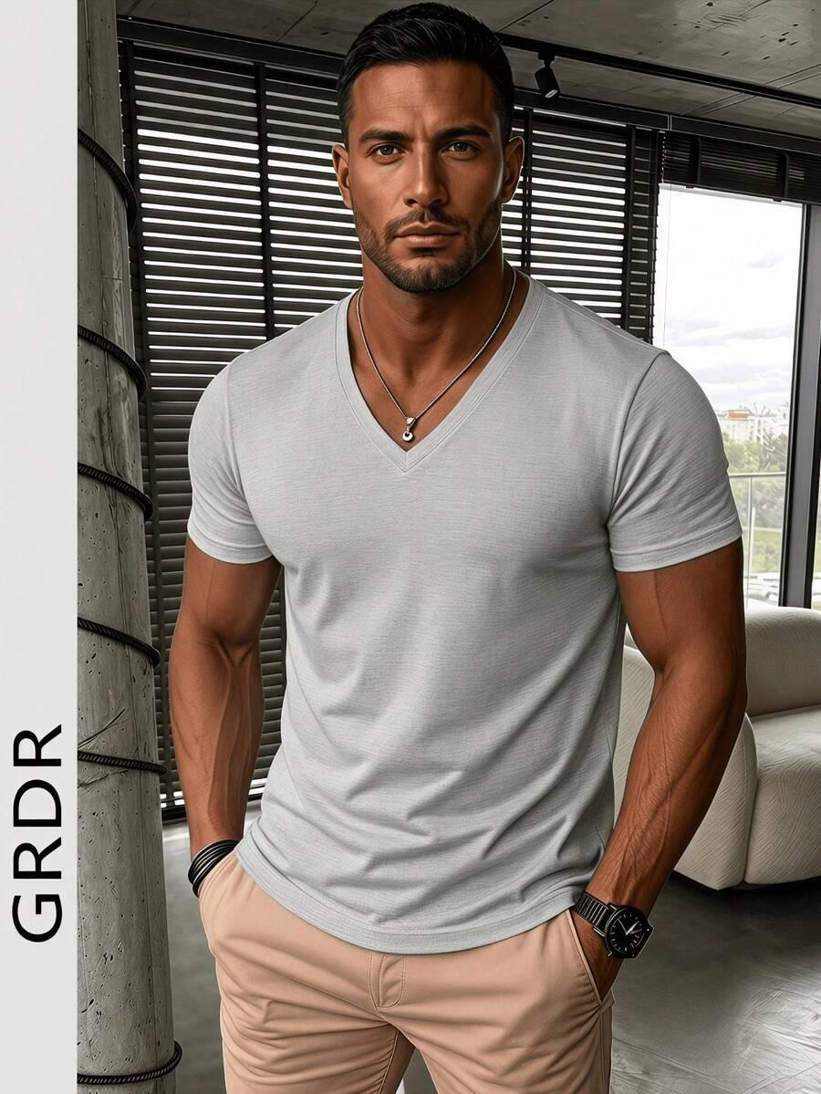 szary T-shirt v neck