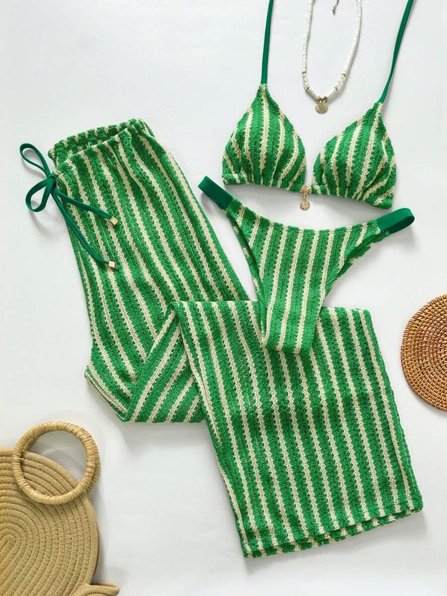 3-częściowy komplet plażowy bikini spodnie