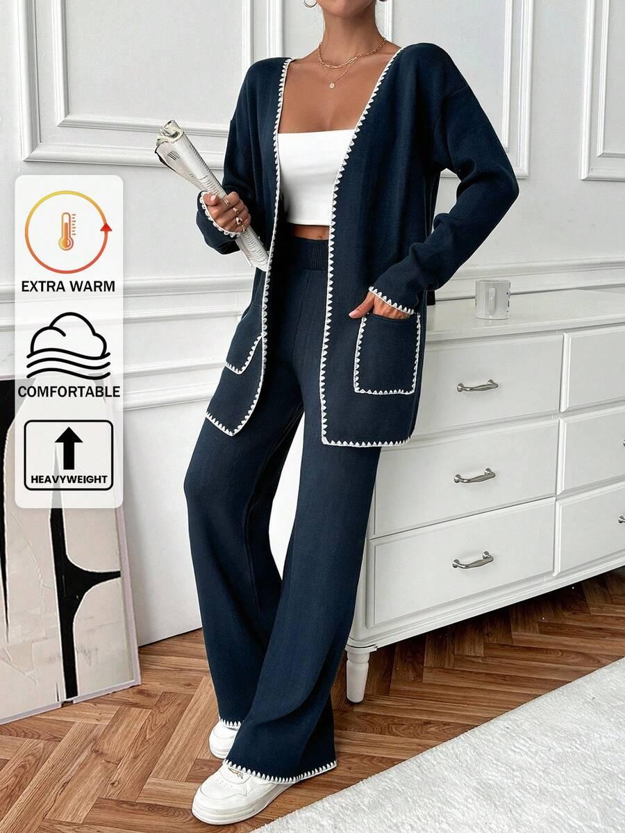 granatowy komplet sweter spodnie
